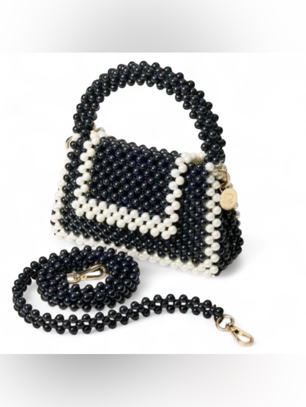 kate spade Black and White Beaded Mini Top Handle Bag - Picture 2 of 4